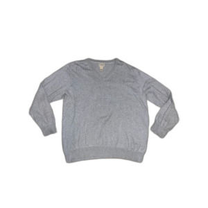 L. L. Bean Men's Grey Cotton Cashmere V-Neck Sweater Pullover XXL